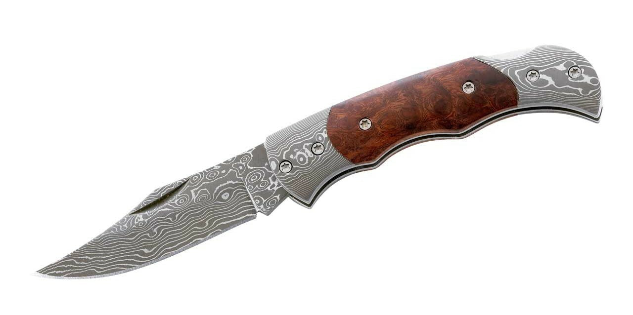Herbertz taschenmesser 6,2 cm, damast, holz