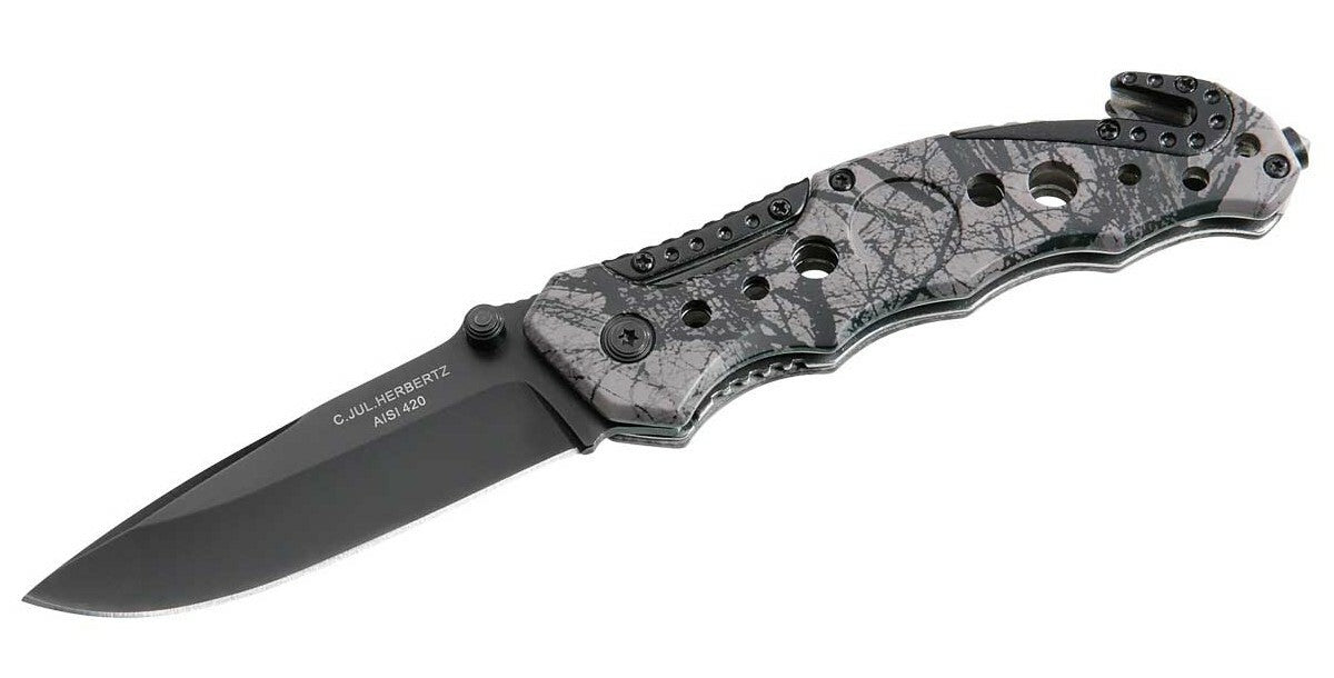 Herbertz taschenrettungsmesser 8,6 cm, braun-schwarz, aluminium, camouflage-muster