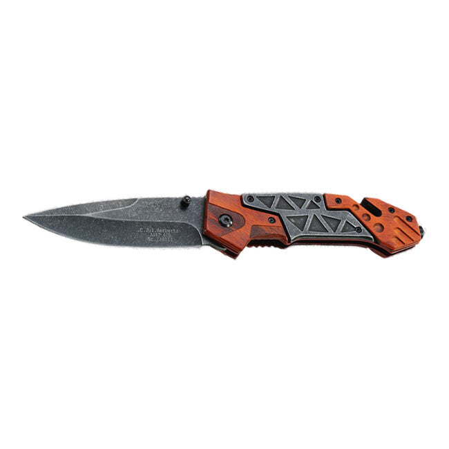 Herbertz Rettungsmesser 9,2 cm Pakkaholz rostfreier Stahl, Stonewash