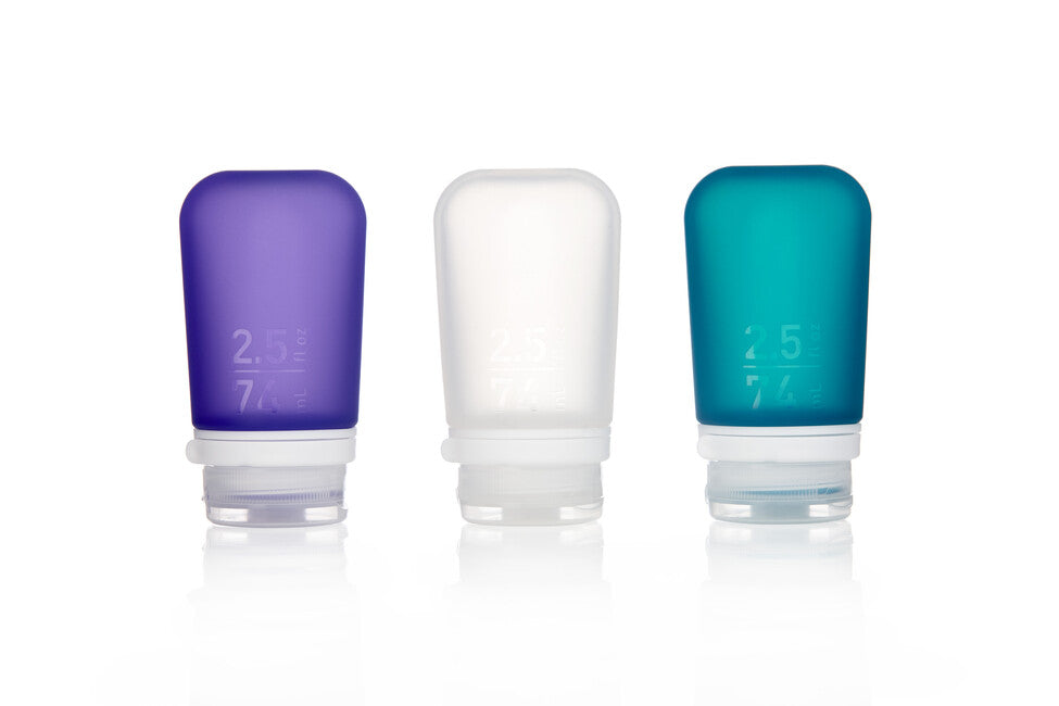 Humangear GoToob+ Silikon-Reiseflasche/Kartusche 3er-Pack 74 ml transparent/lila/türkis