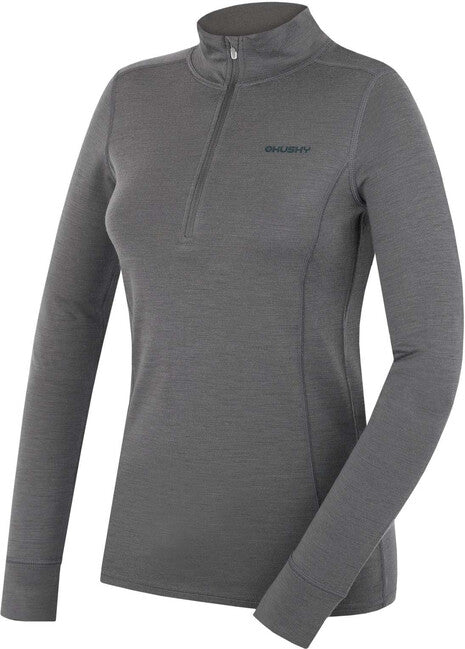 HUSKY Aron Damen-Merino-Sweatshirt Zip, dk. grey green