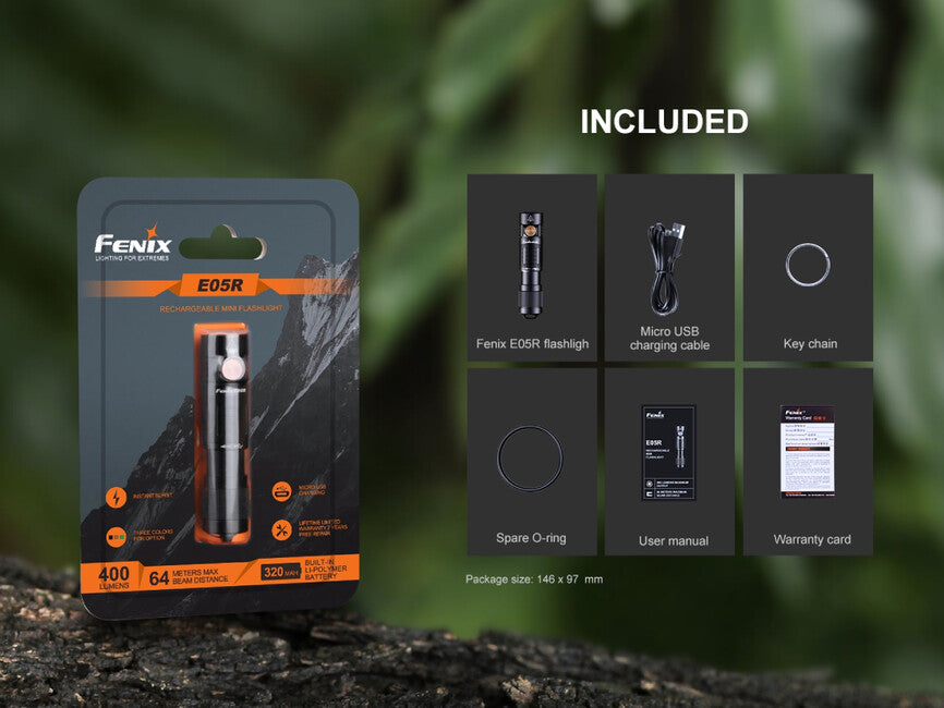 Fenix E05R Rechargeable Mini Flashlight, Brown