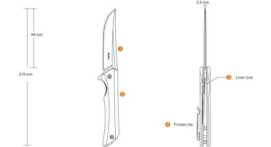 Ruike Hussar P121 μαχαίρι, μαύρο