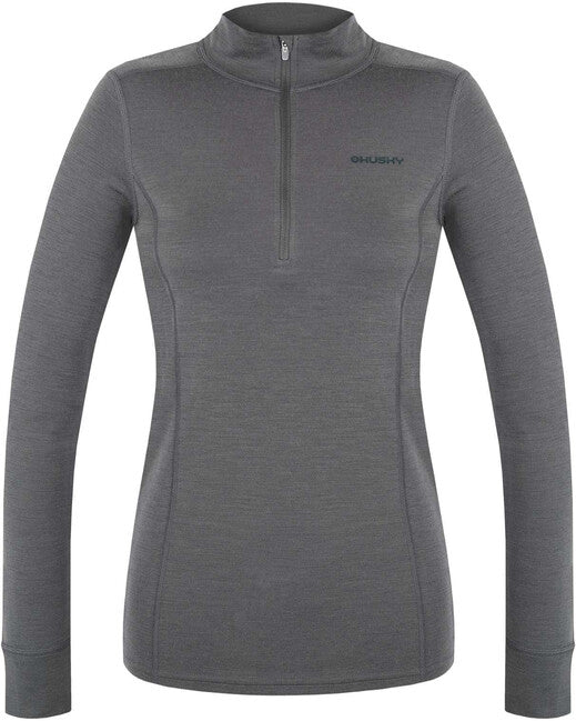 HUSKY Aron Damen-Merino-Sweatshirt Zip, dk. grey green