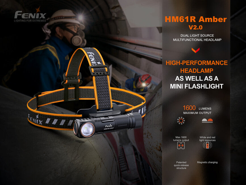 Fenix HM61R Amber V2.0 Stirnlampe, aufladbar