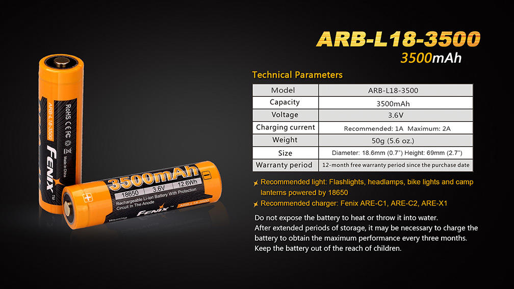 Fenix Akku 18650 Li-ion, 3500 mAh