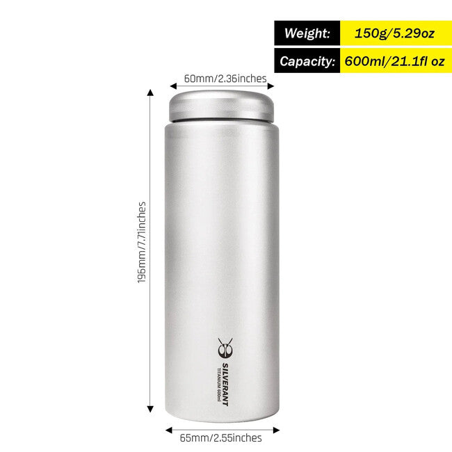 Silverant Titanium Flasche mit flachem Verschluss 600 ml