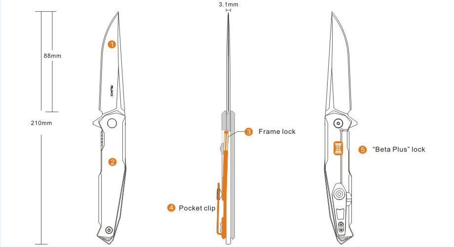 Ruike P108-SF Knife, Silver
