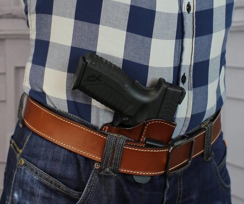 Falco puzdro Otvorené Kožené pre nosenie vo vnútri nohavíc Glock 17, hnedé pravé
