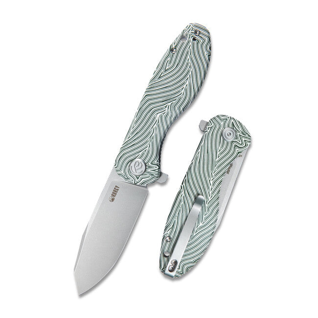 KUBEY Master Chief Grün & Weiß Damast. G10 Schließmesser
