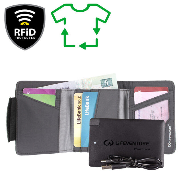 Lifeventure Faltbare Geldbörse mit Powerbank 2500 mAh, grau
