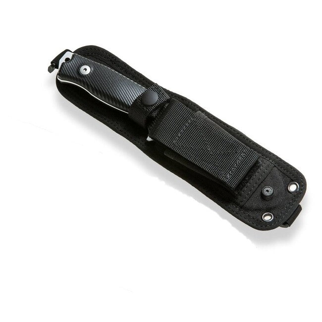 Lionsteel M5B G10 Large Dolch für Abenteurer in schwarzer Klinge Design mit Lederscheide geliefert.
