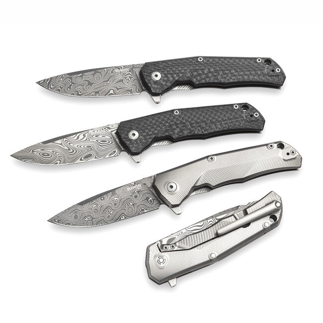 Lionsteel TRE DR FC Sehr robustes taschenmesser mit Damaszenerstahlklinge