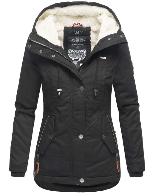 Marikoo BIKOO damen-Winterjacke mit Kapuze, schwarz