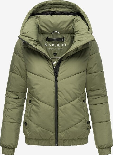 Marikoo Nayanaa damen kurze winterjacke mit kapuze, oliv