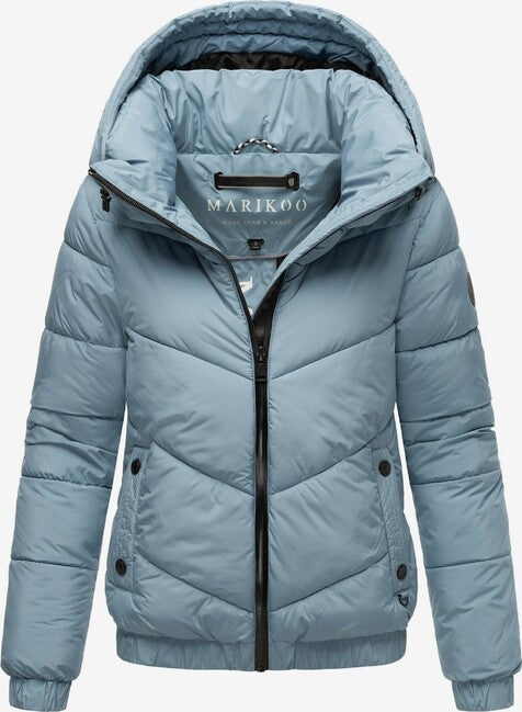 Marikoo Nayanaa damen kurze winterjacke mit kapuze, pulverblau