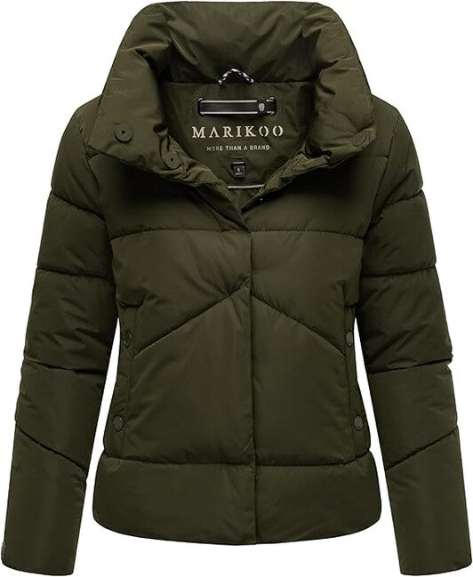 Marikoo Jalliaa damen kurze winterjacke mit hohem kragen , dunkeloliv
