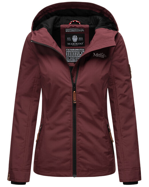 Marikoo BROMBEERE damen-übergangsjacke mit kapuze, weinrot