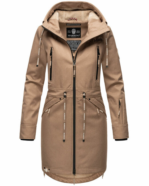 Marikoo Racquelle damen softshelljacke mit kapuze, taupe grau