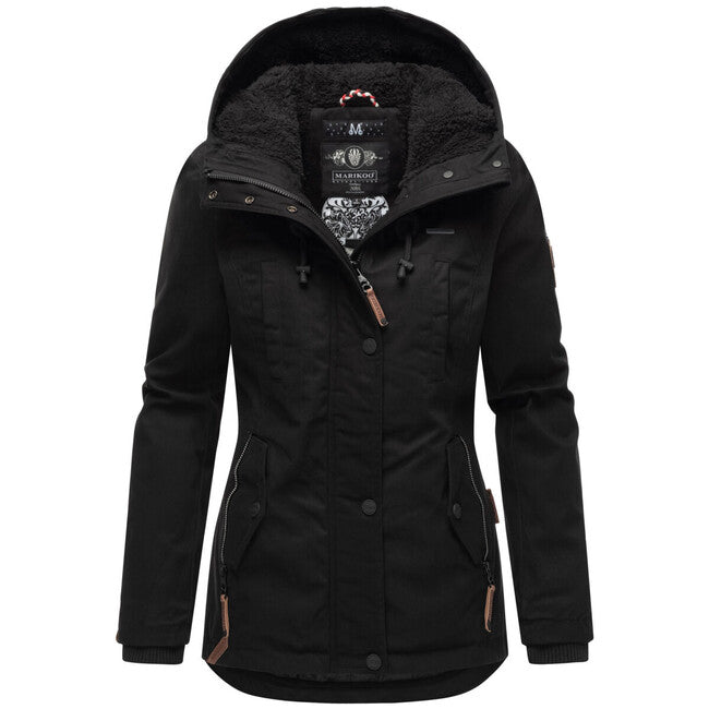 Marikoo Bikoo damen Winterjacke mit Kapuze, schwarz/schwarz
