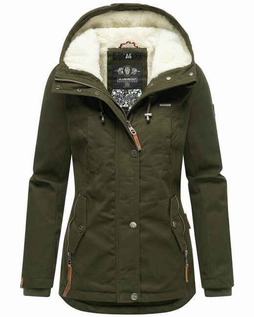 Marikoo Bikoo damen Winterjacke mit Kapuze, oliv
