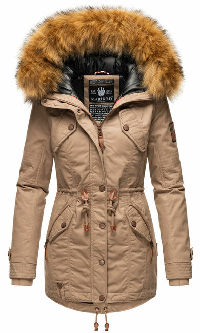 Marikoo La Viva Princess damen winterjacke mit kapuze, taupe grau