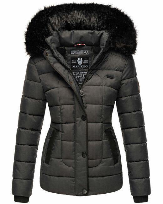 Marikoo Unique damen winterjacke mit kapuze, anthrazit