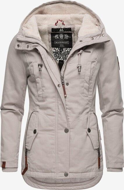 Marikoo Bikoo damen Winterparka mit Kapuze, hellgrau