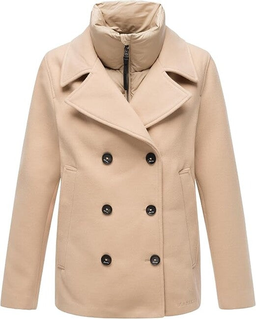 Marikoo Aylaraa damen Kurzmantel mit abnehmbarem kragen, beige
