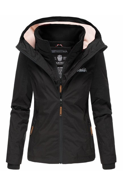 Marikoo ERDBEERE damen-Übergangsjacke mit Kapuze, schwarz