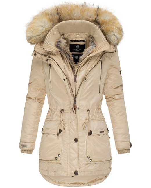 Marikoo Grinsekatze damen-Winterjacke mit Kapuze, beige