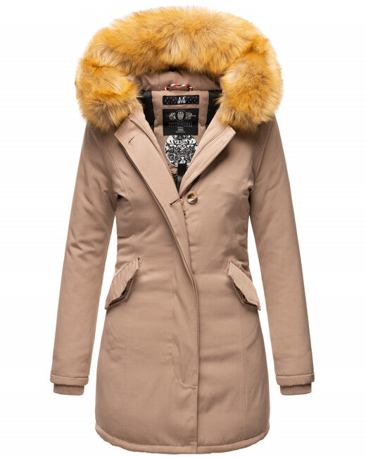 Marikoo Karmaa damen-winterjacke mit kapuze, taupe
