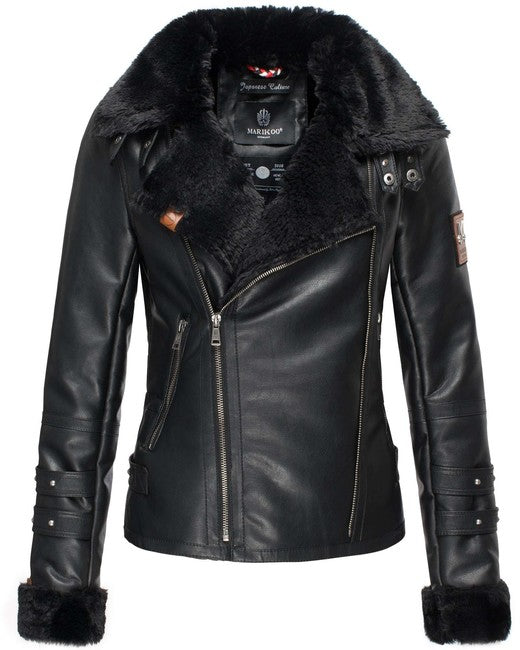 Marikoo KOKOO damen-Winterjacke mit Kunstfell, schwarz
