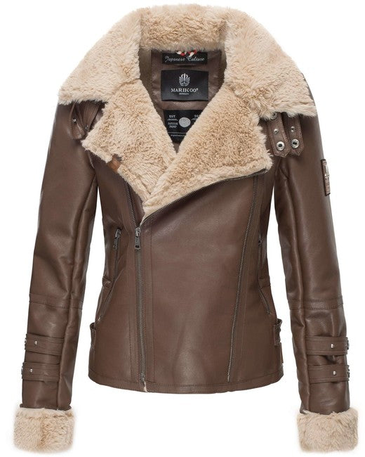 Marikoo KOKOO damen-Winterjacke mit Kunstfell, braun