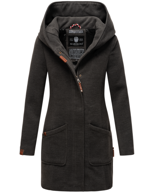 Marikoo MAIKOO damen-Wintermantel mit Kapuze, anthracite mel