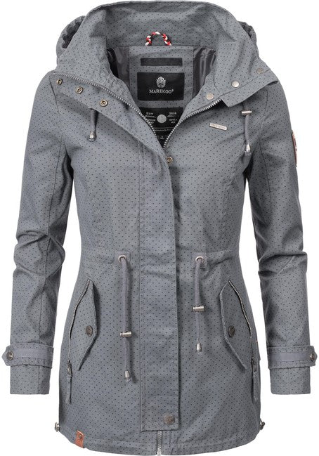Marikoo Nyokoo gepunktet damen-Übergangsjacke mit Kapuze, Dark Grey