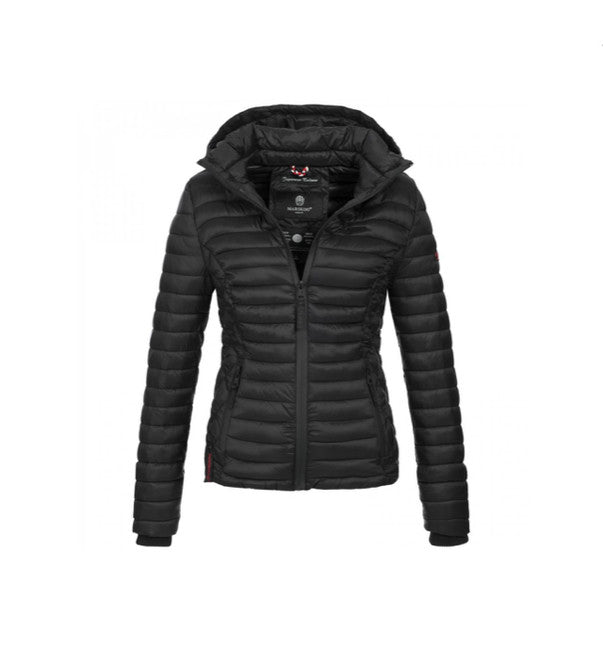 Marikoo Samtpfote damen-Übergangsjacke mit Kapuze, schwarz