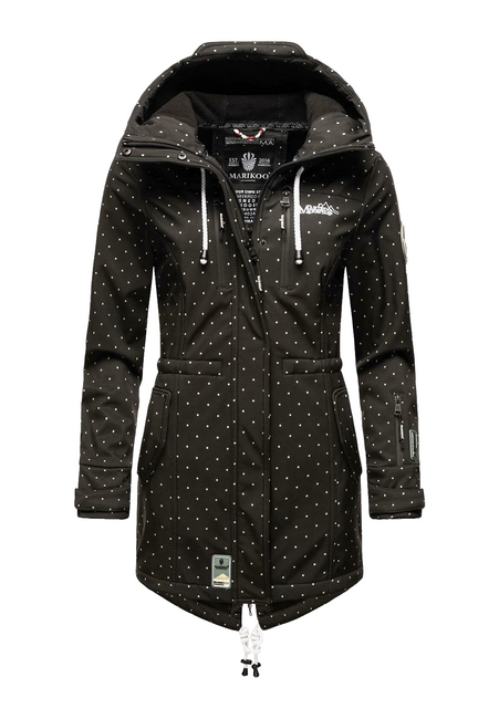 Marikoo ZIMTZICKE damen-winter-softshelljacke mit kapuze, schwarz gepunktet
