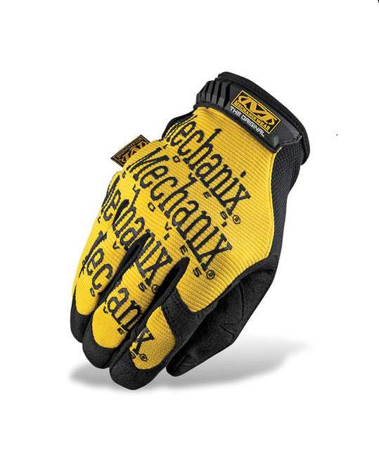 Mechanix Handschuhe Original gelb s ciernym napisom