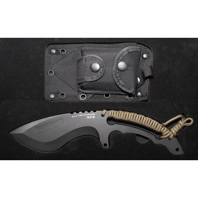 MFH Operation Black Hawk Messer, schwarz, mit Scheide