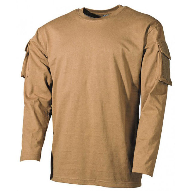 MFH US Coyote langes T-shirt mit Velcro-taschen auf den Ärmeln, 170g/m2