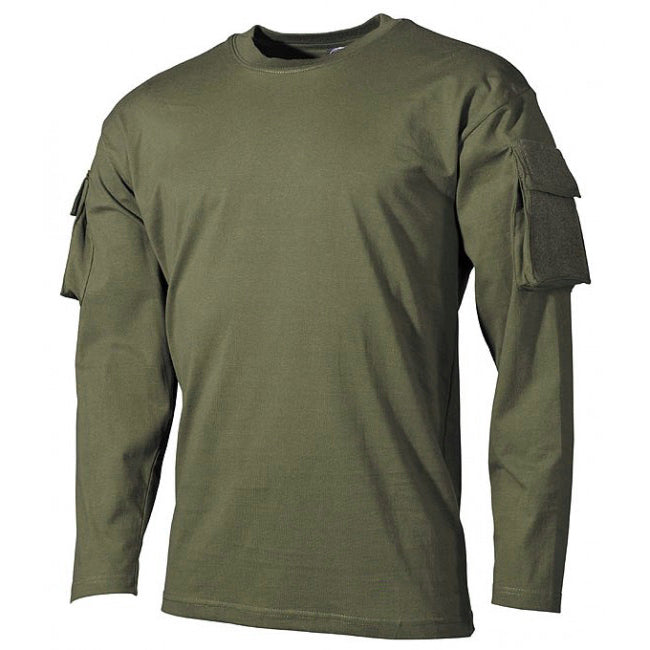 MFH US Olive langes T-shirt mit Velcro-taschen auf den Ärmeln, 170g/m2