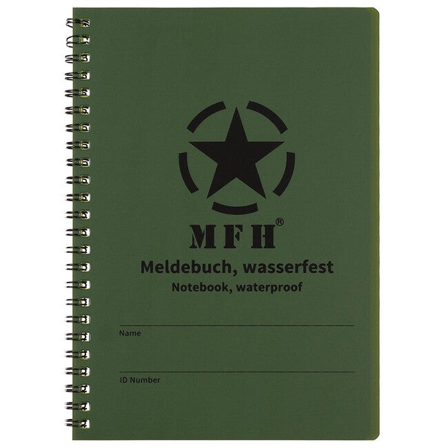 MFH Wasserdichtes Notizbuch mit Spiralbindung, ca. 15 x 21 cm