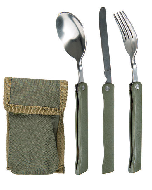 Mil-Tec Besteck CampING faltbar 3St mit Hülle olivfarben