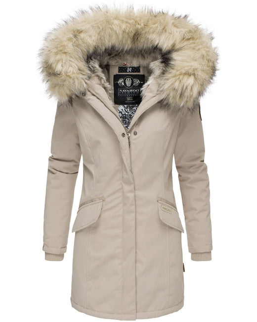 Navahoo Cristal damen Winterjacke mit Kapuze und Fell, beige