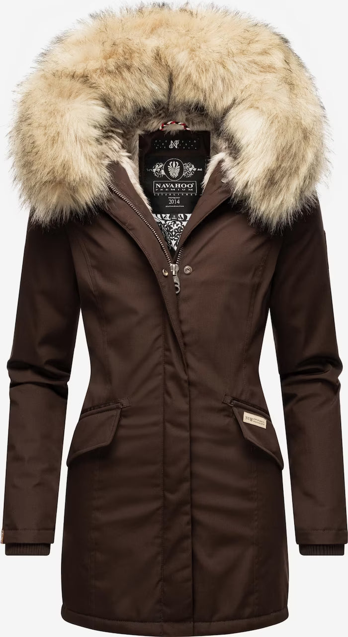 Navahoo Cristal damen Winterjacke mit Kapuze und Fell, dark choco