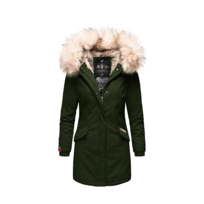 Navahoo Cristal damen Winterjacke mit Kapuze und Fell, Olivgrün