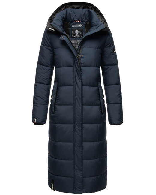 Navahoo Isalie damen lange Winterjacke mit Kapuze, marineblau