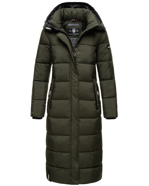 Navahoo Isalie damen lange Winterjacke mit Kapuze dunkeloliv