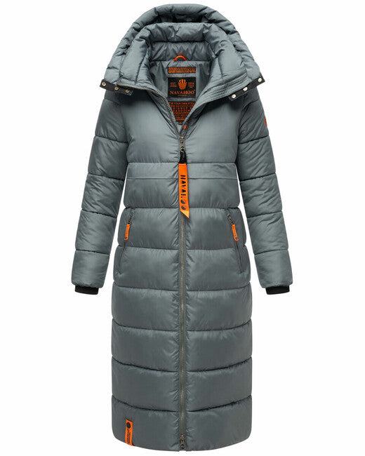 Navahoo Kristallblume damen lange winterjacke mit kapuze sturmblau